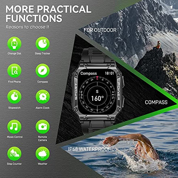 NEKTOM Military Smart Watch HD Big Screen Tactical Sports Smartwatch NX6