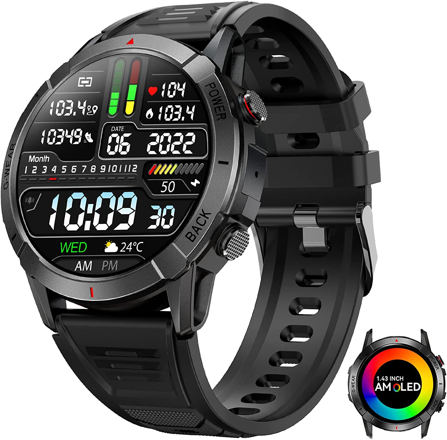 Military Smart Watches for Men with Bluetooth Call AMOLED