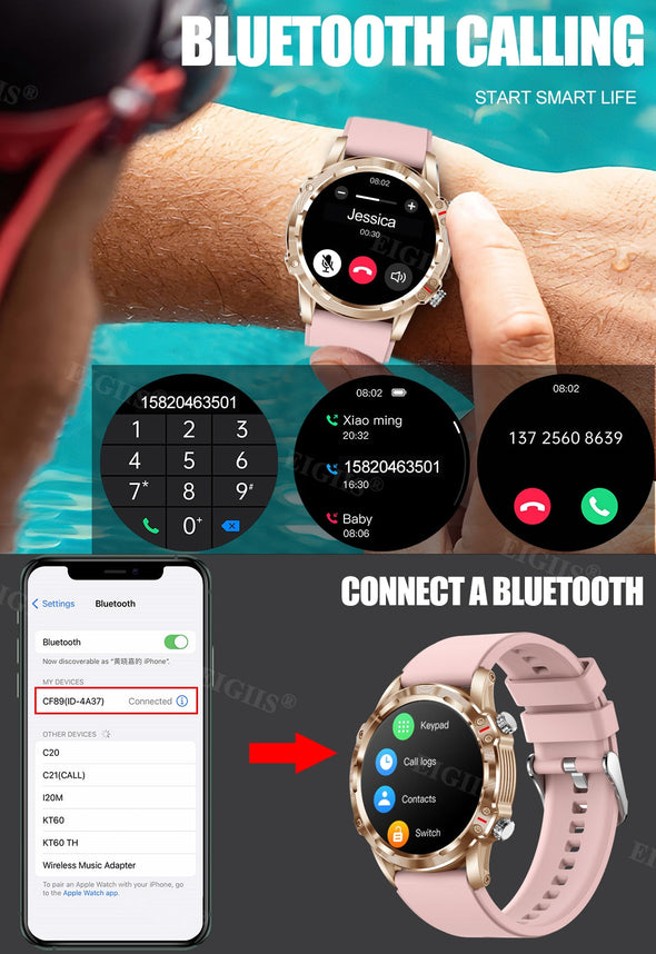 NEKTOM 1.32'' Full Touch Screen Answer Dial Call Sports Smartwatch CF89
